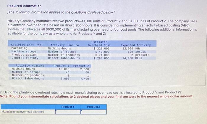 Required Information [The following information applies to the questions displayed below.] Hickory Company