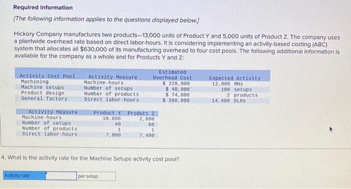 Required Information [The following information applies to the questions displayed below.] Hickory Company