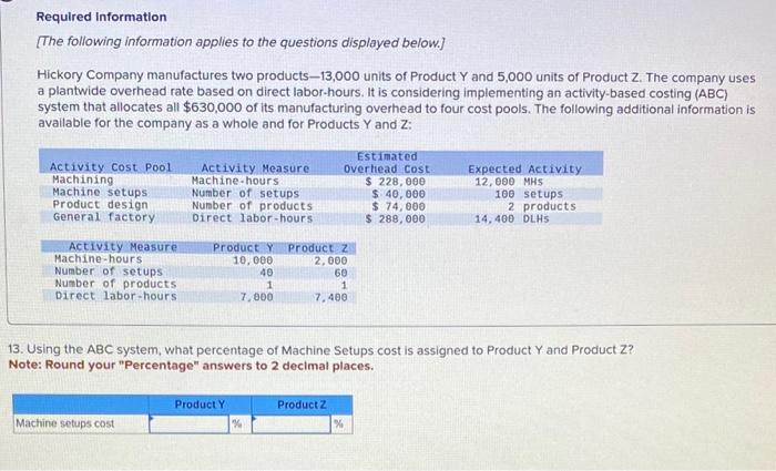 Required Information [The following information applies to the questions displayed below.] Hickory Company