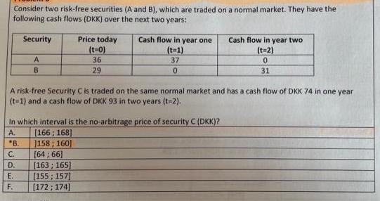 Consider two risk-free securities (A and B), which are traded on a normal market. They have the following