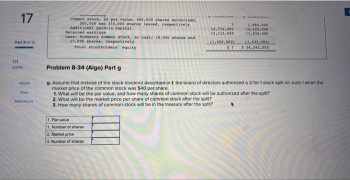 17 Part 9 of 10 1.11 points eBook Print References www Common stock, 66 par value, 600,000 shares authorized,