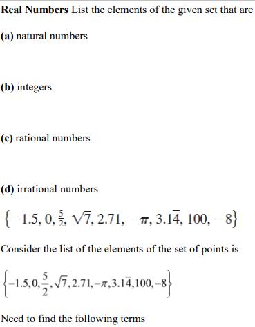 [Solved] Real Numbers List The Elements Of The Giv | SolutionInn