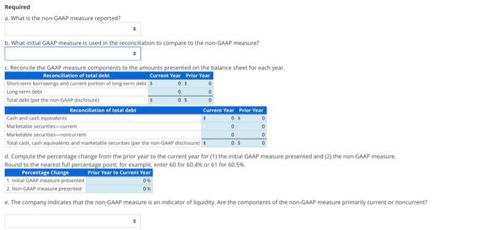 Required a. What is the non-GAAP measure reported? b. What initial GAAP measure is used in the reconciliation