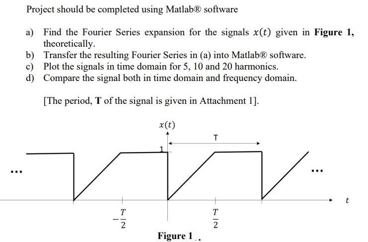 ... Project should be completed using Matlab software a) Find the Fourier Series expansion for the signals x