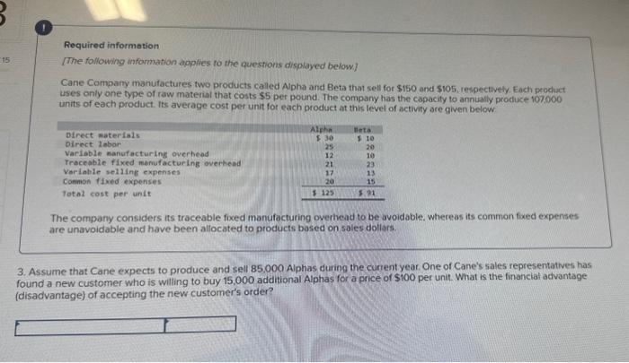 15 Required information [The following information applies to the questions displayed below] Cane Company