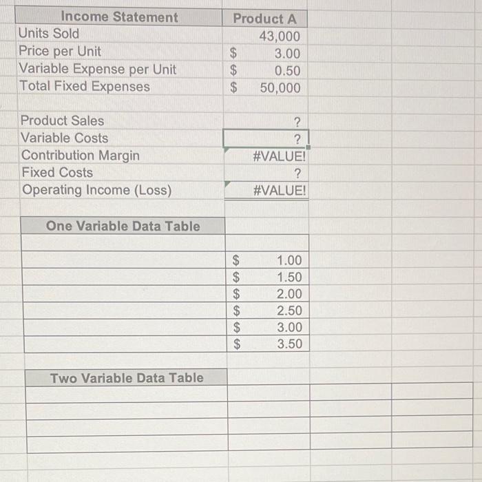 begin{tabular}{|l|rr|} hline multicolumn{1}{|c|}{ Income Statement } & multicolumn{1}{c|}{ Product A }  hline Units So