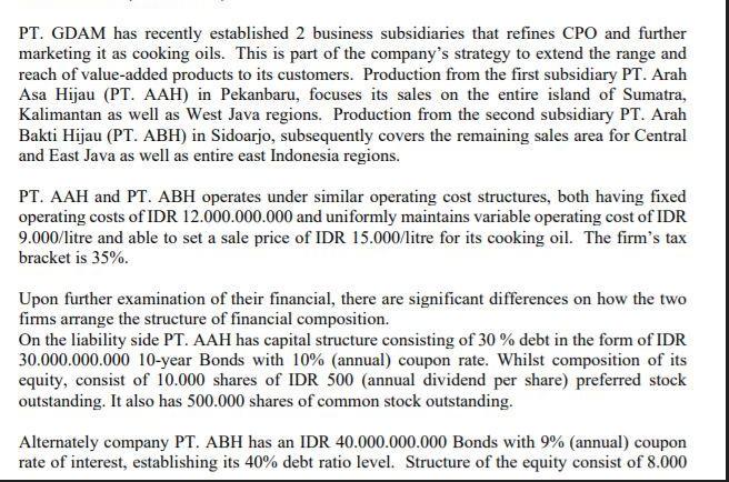 PT. GDAM has recently established 2 business subsidiaries that refines CPO and further marketing it as