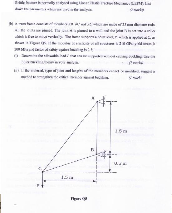 Brittle fracture is normally analysed using Linear Elastic Fracture Mechanics (LEFM). List down the