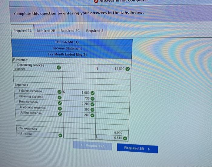Complete this question by entering your answers in the tabs below. Required 2A Required 2B Required 20 Required 3 THE GRAM CO