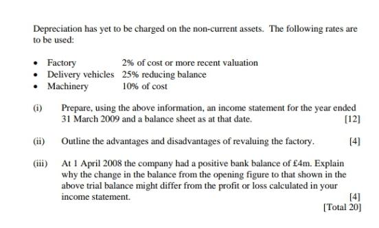 Depreciation has yet to be charged on the non-current assets. The following rates are to be used: Factory 