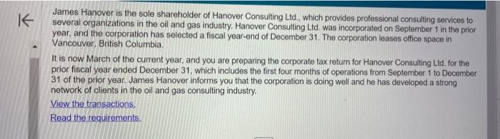 K James Hanover is the sole shareholder of Hanover Consulting Ltd., which provides professional consulting