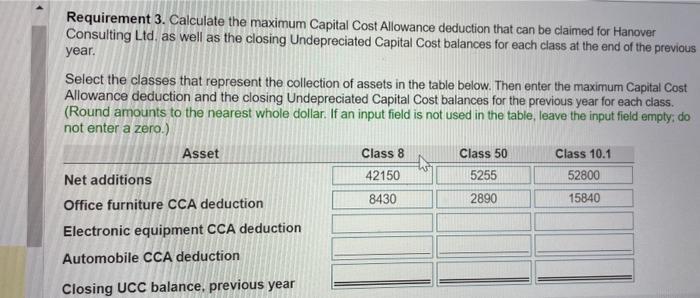 Requirement 3. Calculate the maximum Capital Cost Allowance deduction that can be claimed for Hanover