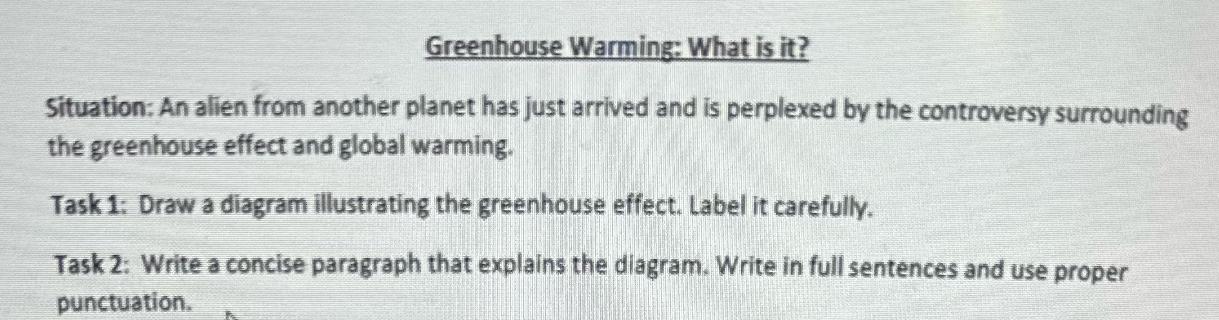 Greenhouse Warming: What is it? Situation: An alien from another planet has just arrived and is perplexed by