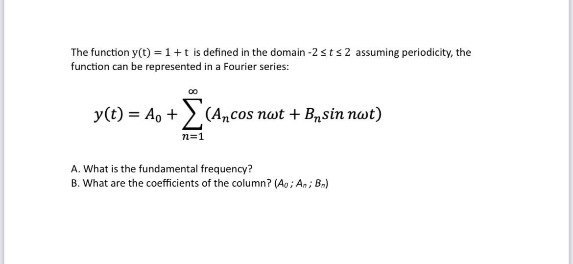 The function y(t) = 1+t is defined in the domain -2  t  2 assuming periodicity, the function can be
