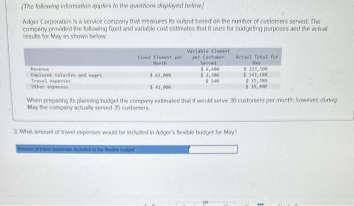 (The following information applies to the questions displayed below.] Adger Corporation is a service company