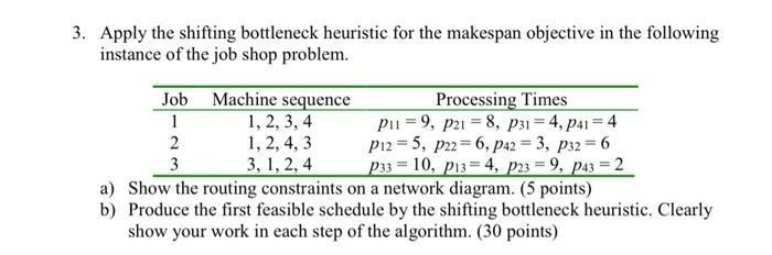 Apply the shifting bottleneck heuristic for the makespan objective in the following instance of the job shop problem. a) Show