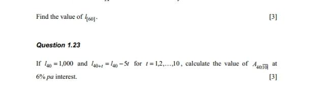 Find the value of 4601- Question 1.23 If 401,000 and 140+1=140-5t for t=1,2,...,10, calculate the value of 6%