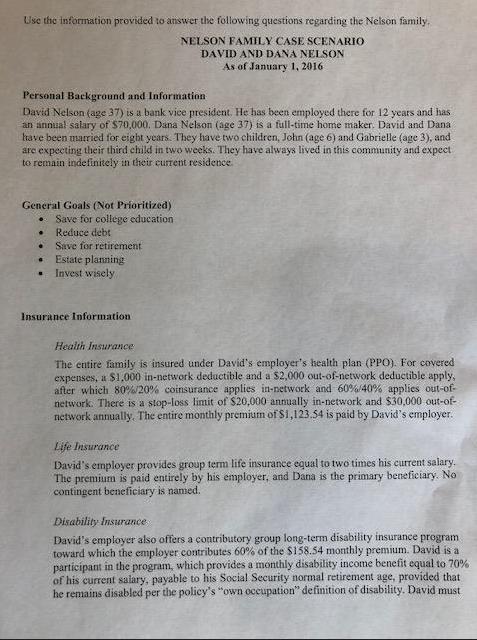 Use the information provided to answer the following questions regarding the Nelson family. NELSON FAMILY