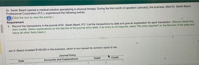 Dr. Sarah Beard opened a medical practice specializing in physical therapy. During