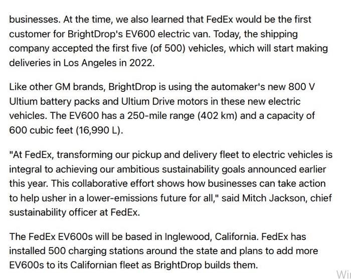 businesses. At the time, we also learned that FedEx would be the first customer for BrightDrop's EV600