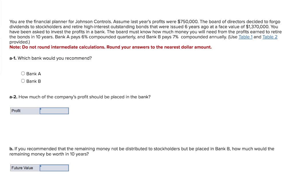 You are the financial planner for Johnson Controls. Assume last years profits were ( $ 750,000 ). The board of directors