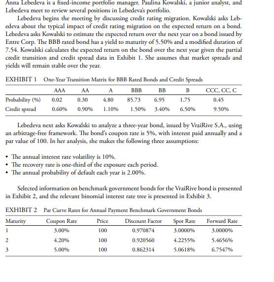 Anna Lebedeva is a fixed-income portfolio manager. Paulina Kowalski, a junior analyst, and Lebedeva meet to