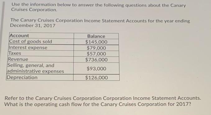 Use the information below to answer the following questions about the Canary Cruises Corporation. The Canary