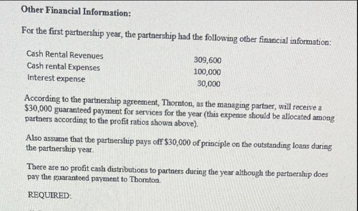Other Financial Information: For the first partnership year, the partnership had the following other