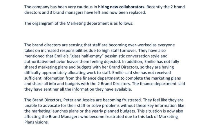 The company has been very cautious in hiring new collaborators. Recently the 2 brand directors and 3 brand managers have left
