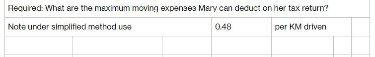 Required: What are the maximum moving expenses Mary can deduct on her tax return? Note under simplified