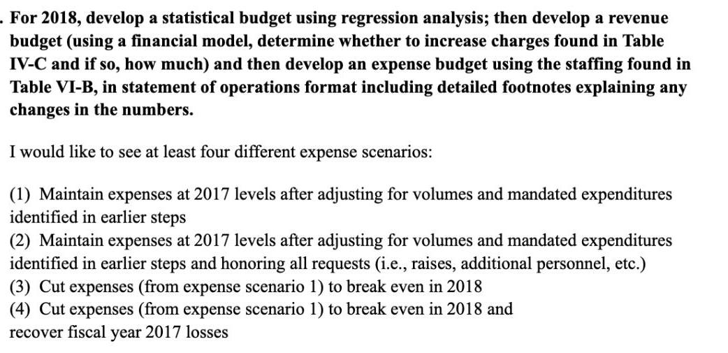 . For 2018, develop a statistical budget using regression analysis; then develop a revenue budget (using a