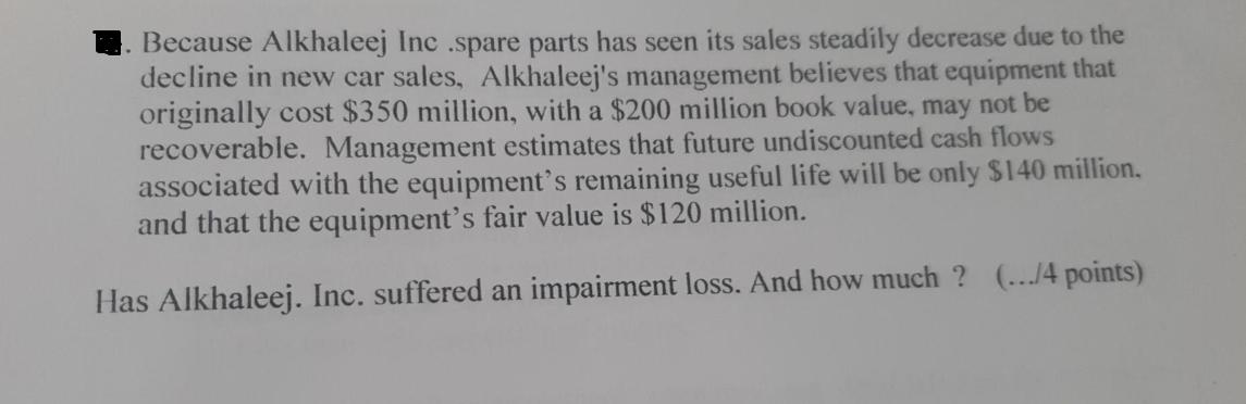 Because Alkhaleej Inc .spare parts has seen its sales steadily decrease due to the decline in new car sales,