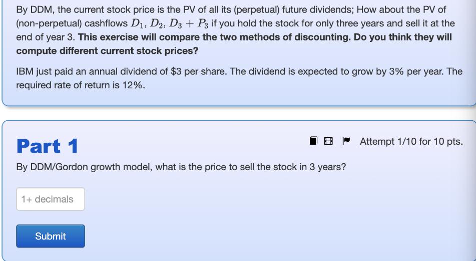 By DDM, the current stock price is the PV of all its (perpetual) future dividends; How about the PV of