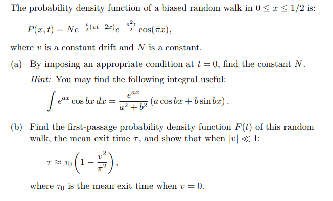 The probability density function of a biased random walk in 0 x