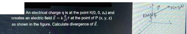 An electrical charge q is at the point K(0, 0, zo) and at the point of P (x, y, z) creates an electric field