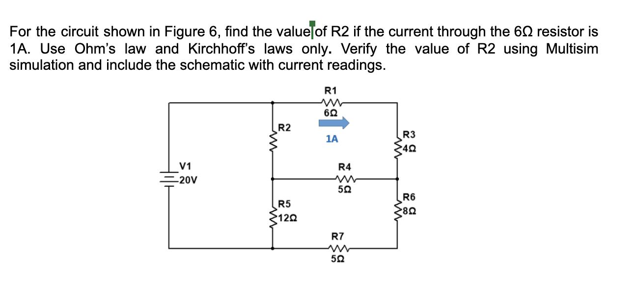 For the circuit shown in Figure 6, find the value of R2 if the current through the 60 resistor is 1A. Use