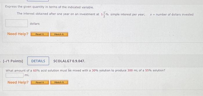 Express the given quantity in terms of the indicated variable. The interest