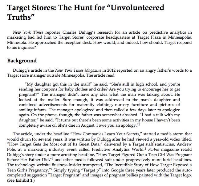 Target Stores: The Hunt for Unvolunteered TruthsNew York Times reporter Charles Duhiggs research for an article on predic
