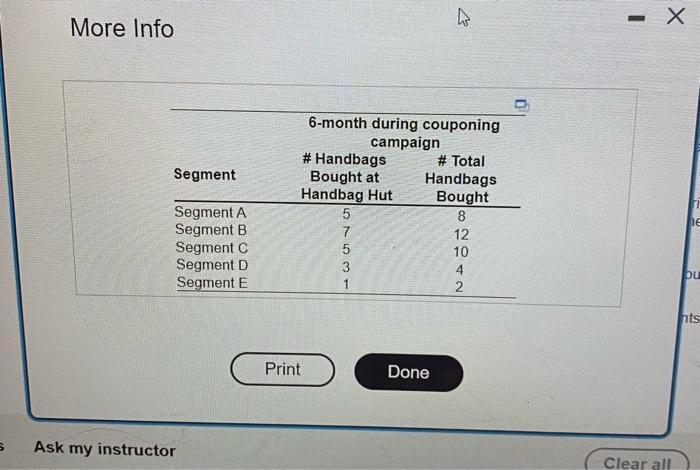 More Info Segment Segment A Segment B Segment C Segment D Segment E Ask my instructor # Handbags Bought at