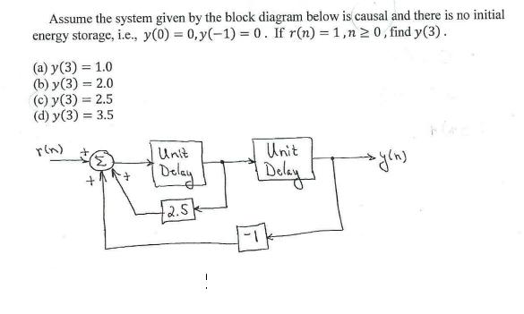 Assume the system given by the block diagram below is causal and there is no initial energy storage, i.e.,