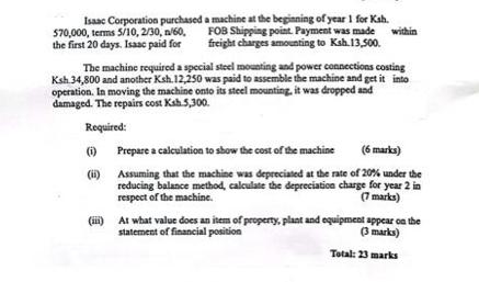 Isaac Corporation purchased 570,000, terms 5/10, 2/30, 60, the first 20 days. Isaac paid for a machine at the
