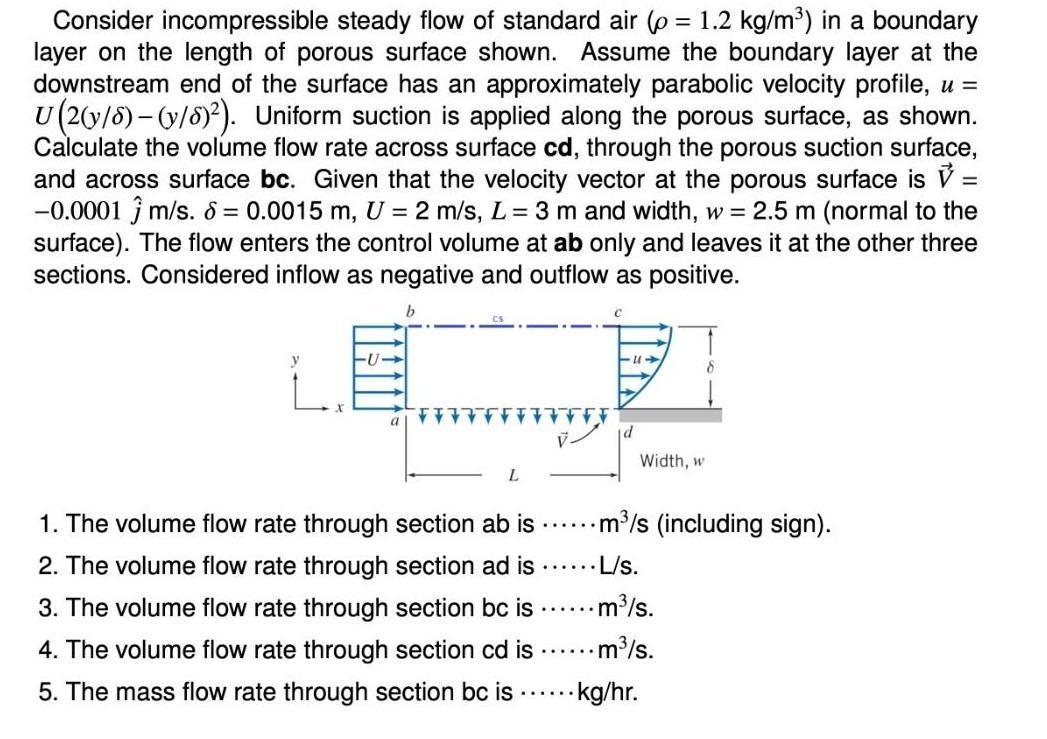 Consider incompressible steady flow of standard air (p = 1.2 kg/m) in a boundary layer on the length of