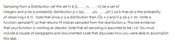 Sampling from a Distribution Let the set Ne [1, ..., n, ..., N] be a set of integers and p be a probability