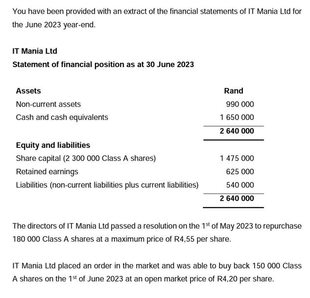 You have been provided with an extract of the financial statements of IT Mania Ltd for the June 2023