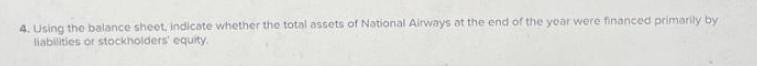 4. Using the balance sheet, indicate whether the total assets of National Airways at the end of the year were