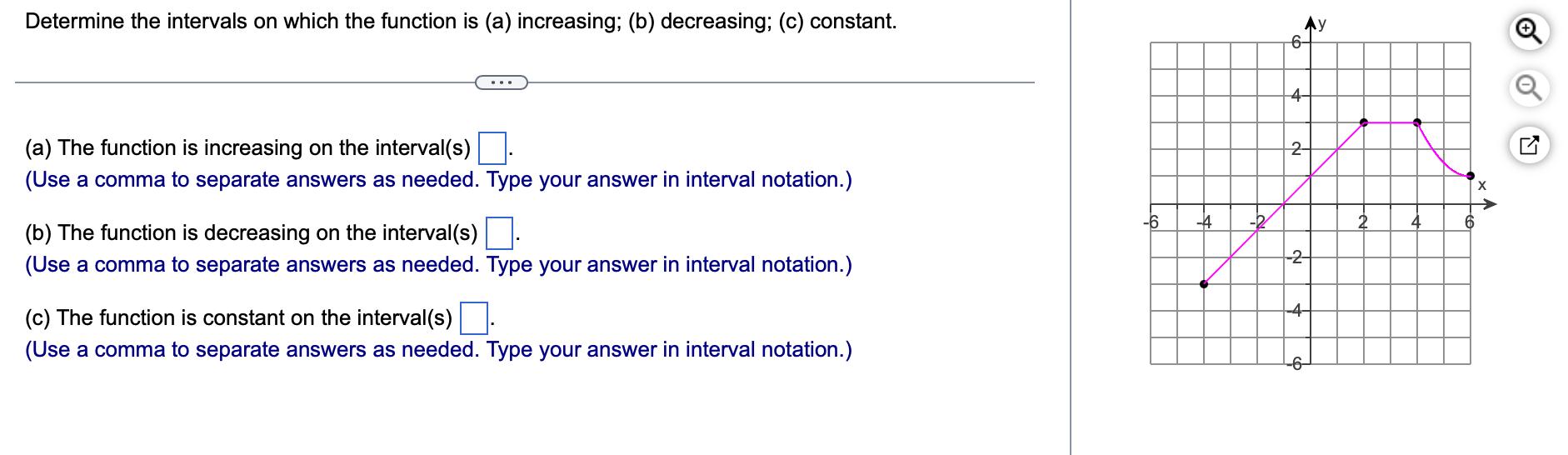 (a) The function is increasing on the interval(s) (Use a comma to separate answers as needed. Type your answer in interval no