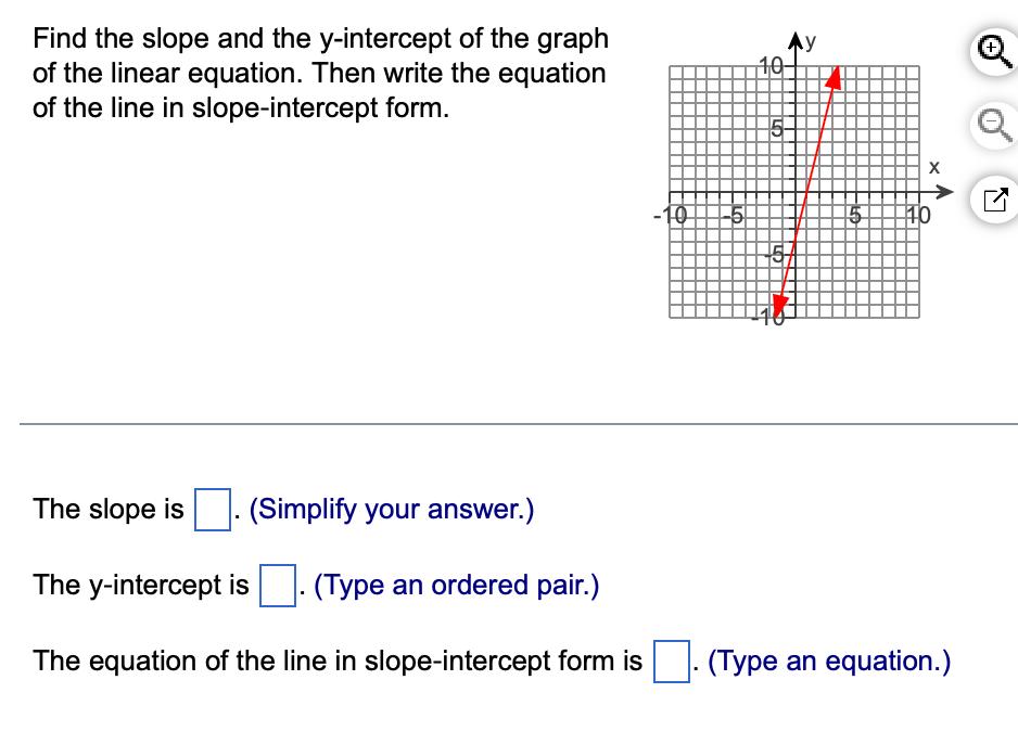Find the slope and the ( y )-intercept of the graph of the linear equation. Then write the equation of the line in slope-in