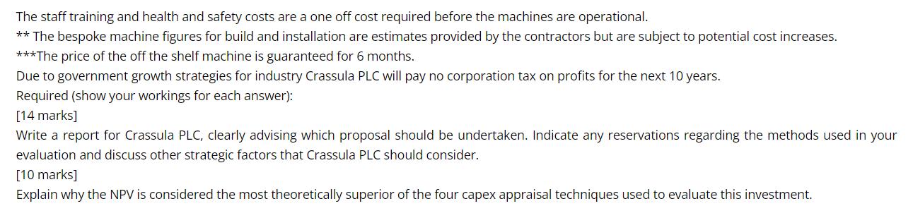 The staff training and health and safety costs are a one off cost required before the machines are