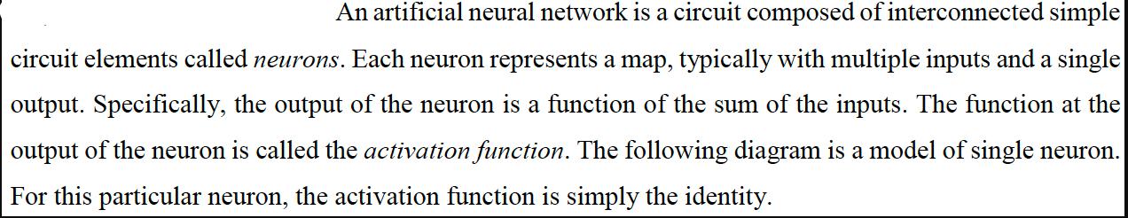 An artificial neural network is a circuit composed of interconnected simple circuit elements called neurons.