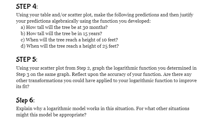 STEP 4: Using your table and/or scatter plot, make the following predictions and then justify your